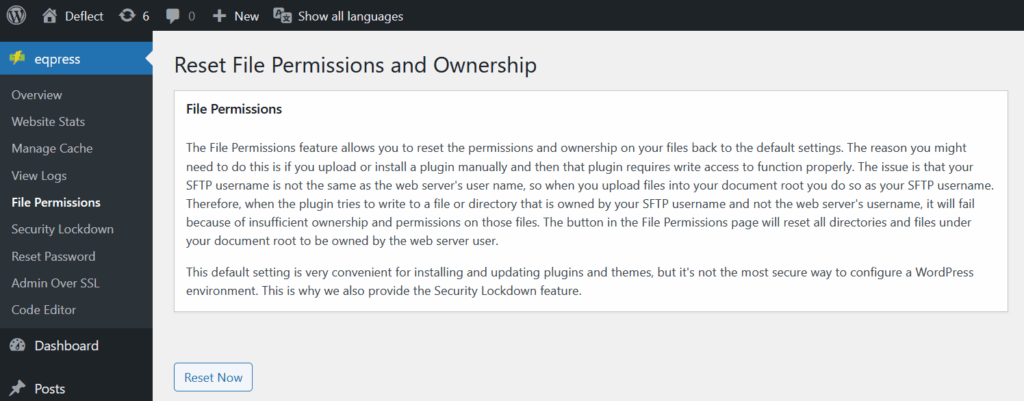 reset file permissions and ownership