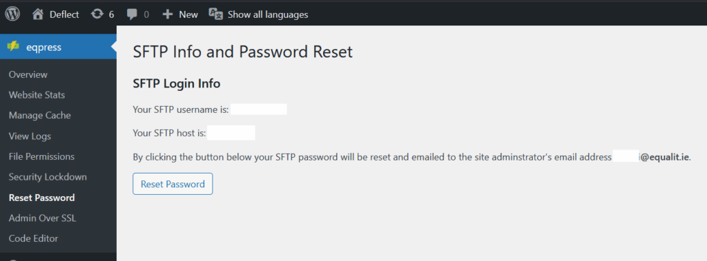 sftp info and password reset