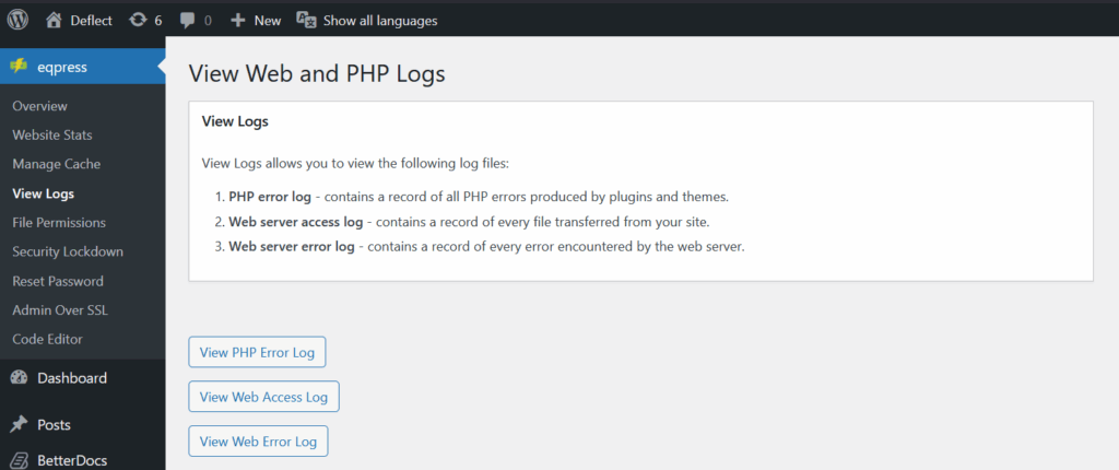 view web and php logs